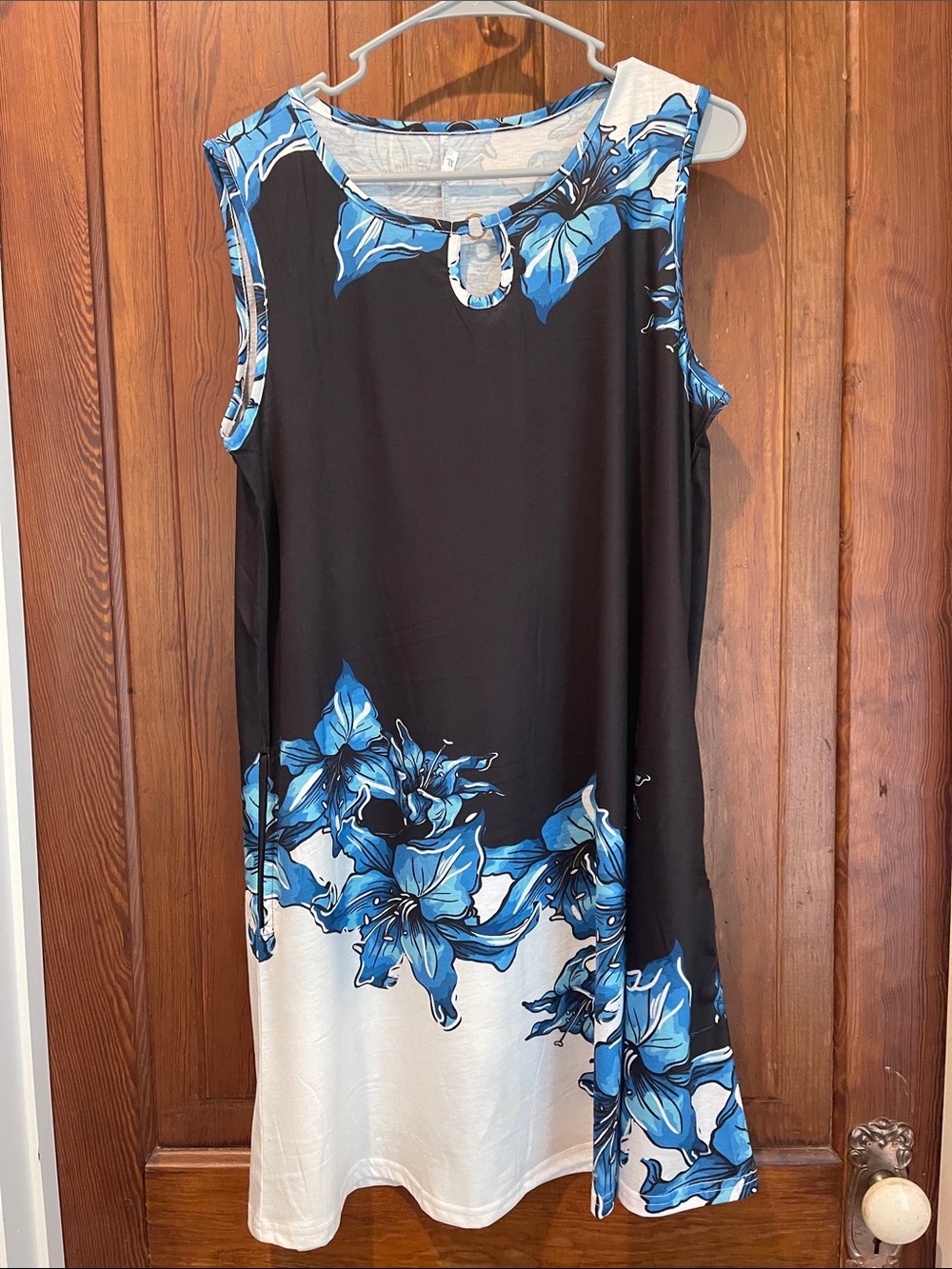 Sleeveless Black & Blue Floral Midi Dress